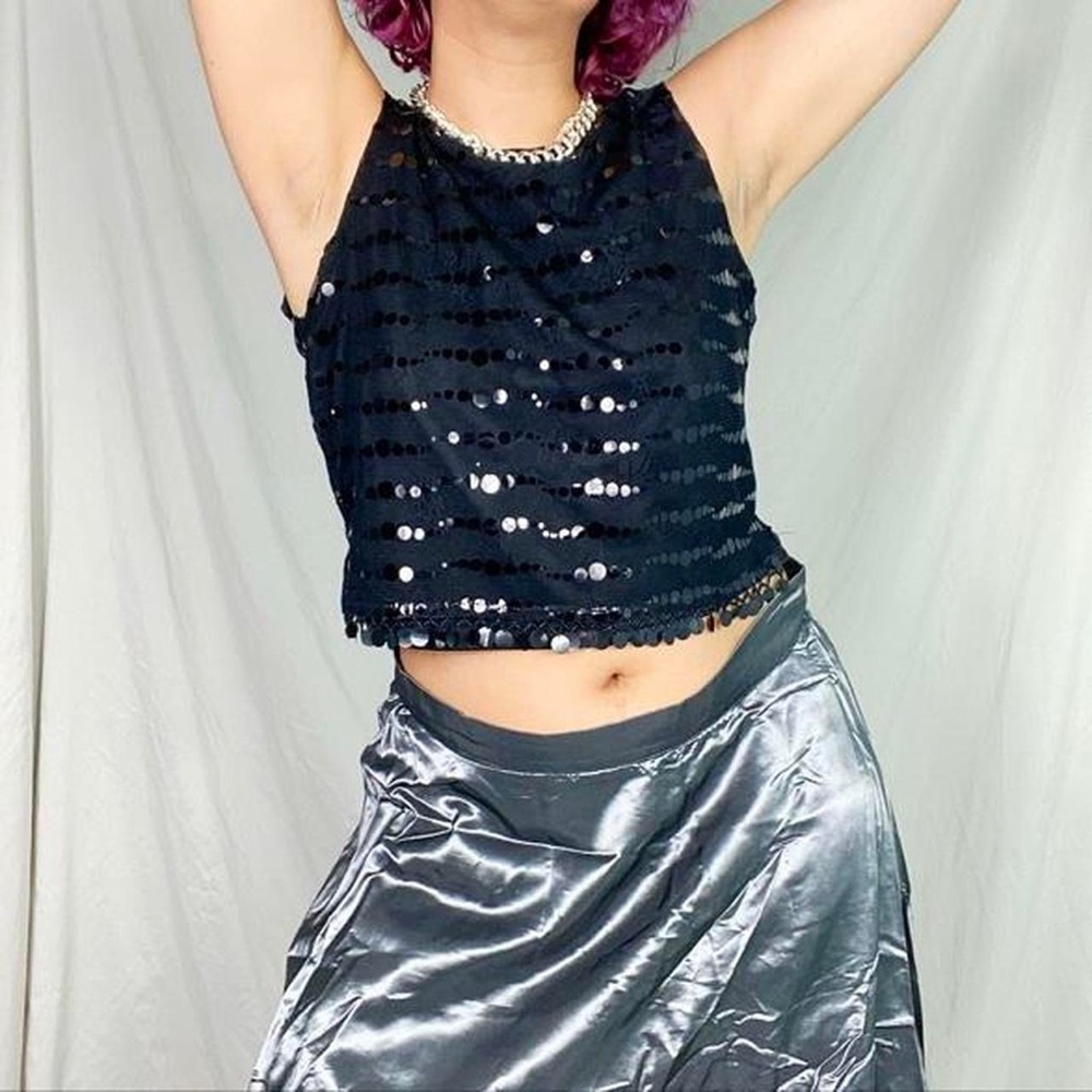 Y2K black blouse with sequins⛓🖤